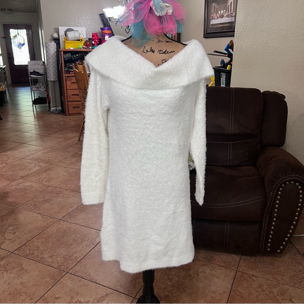 H&M Cozy White Off-Shoulder Midi Dress